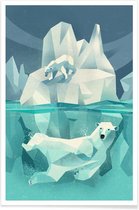 JUNIQE - Poster Vintage ijsbeer -40x60 /Blauw & Wit