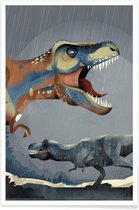 JUNIQE - Poster Tyrannosaurus Rex illustratie -40x60 /Bruin & Grijs
