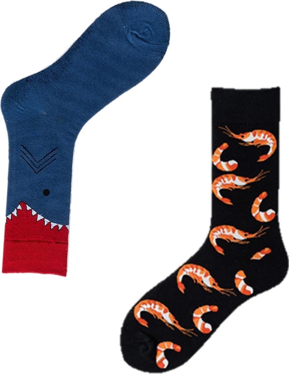 Binkie Socks Box | 2 paar Heren Sokken | Shark & Shrimp Socks |Happy Fish Box | Sokken maat 43-46