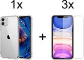 iParadise iPhone 11 hoesje shock proof case transparant cover hoes hoesjes - 3x iphone 11 screenprotector screen protector