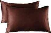 Set van 2 Satijnen Kussenslopen – 51 x 76 cm – Bruin