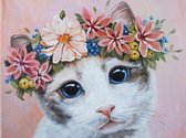 Mona Lisa Diamond Painting Poes met bloemen krans 30x40 Full Size