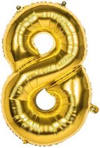 8 Jaar Folie Ballonnen Goud - Happy Birthday - Foil Balloon - Versiering - Verjaardag - Jongen / Meisje - Feest - Inclusief Opblaas Stokje & Clip - XL - 82 cm