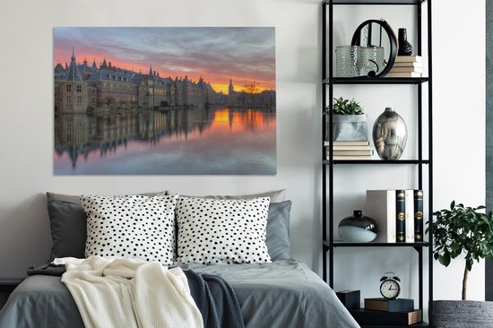 Beau ciel orange au dessus de la Haye Toile 140x90 cm - Tirage photo sur toile (Décoration murale salon / chambre)