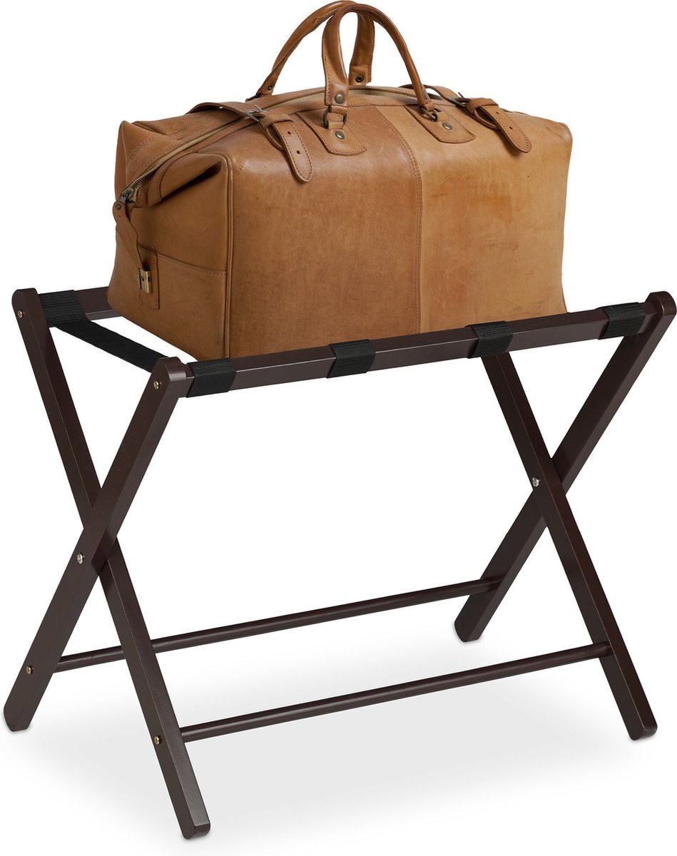 Relaxdays inklapbaar kofferrek - hout - kofferstandaard - bagagerek - standaard bagage - bruin