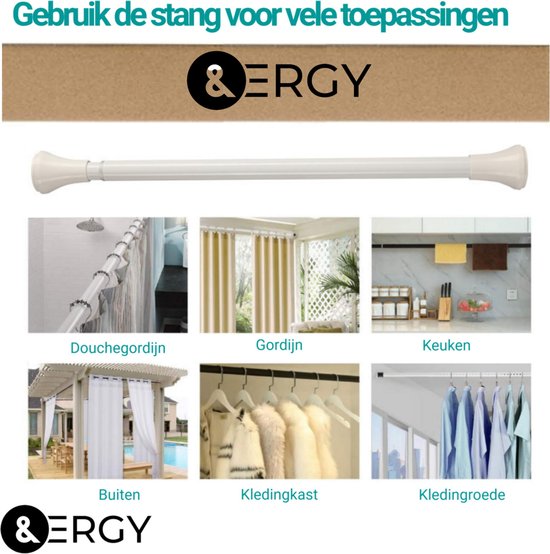 Douchestang uitschuifbaar 75 120 cm Douchegordijn stang Wit