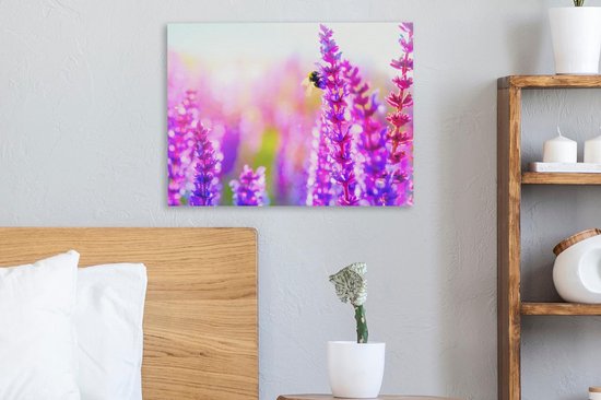 Fleurs avec abeille toile 60x40 cm - Tirage photo sur toile (Décoration murale salon / chambre) / Peintures Fleurs sur toile