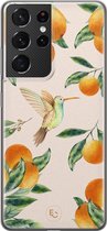 Samsung Galaxy S21 Ultra siliconen hoesje - Tropical fruit - Soft Case Telefoonhoesje - Oranje - Natuur
