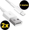 2x iPhone oplader kabel 2 meter geschikt voor Apple iPhone - iPhone kabel - iPhone oplaadkabel - Lightning USB kabel - iPhone lader