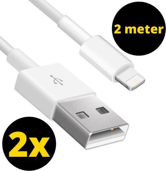 2x Oplader kabel 2 meter geschikt voor iPhone - Kabel geschikt voor lightning - Oplaadkabel - USB kabel - Lader kabel