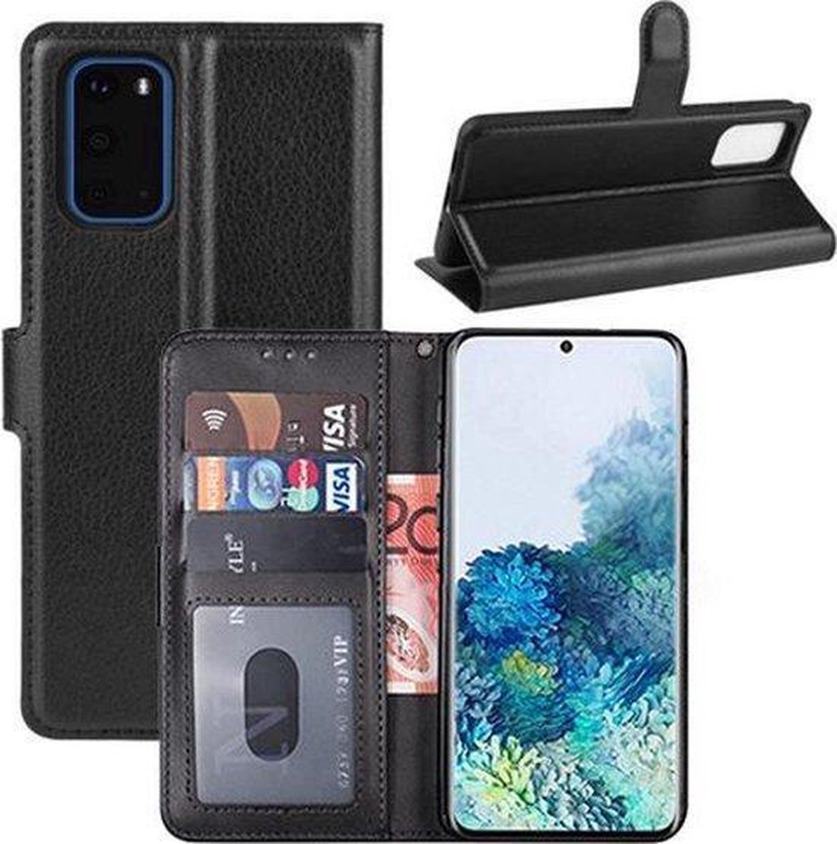 Samsung Galaxy S21 Hoesje - Book Case Portemonnee-Zwart + Beschermglas
