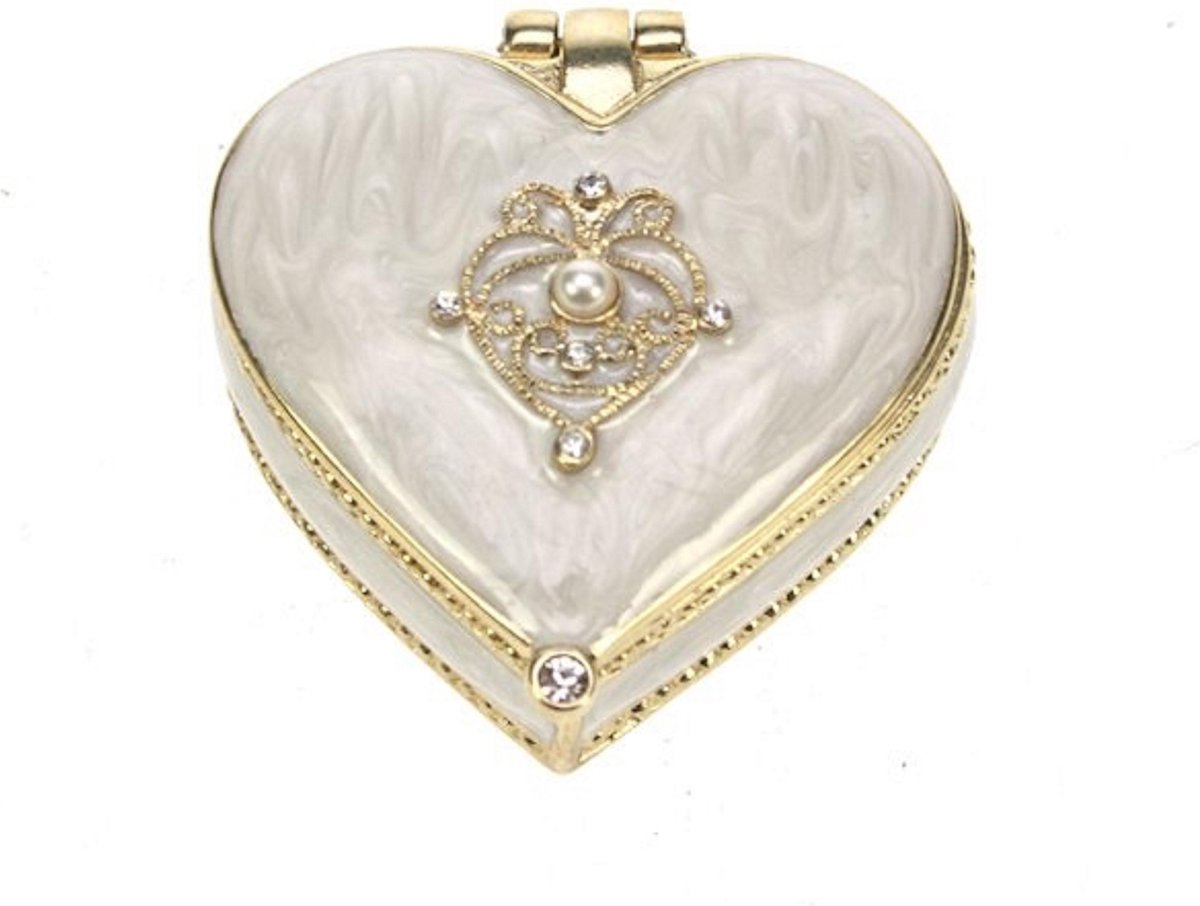 Doosje hart emaille wit 4x3x2cm
