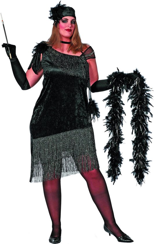 Wilbers & Wilbers - Jaren 20 Danseressen Kostuum - Ms 20-Black Charleston, Zwart ( Grote Maten) - Vrouw - Zwart - Maat 52 - Carnavalskleding - Verkleedkleding