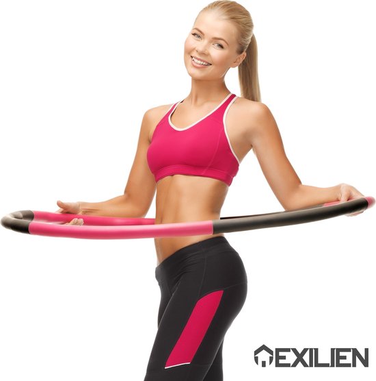 Fitness hoelahoep 1,2 kg – weighted hula hoop  – verzwaarde hoepel  – sport hoepel – vetverbranding – gymnastiek – fitness – foam – grijs/roze - Exilien