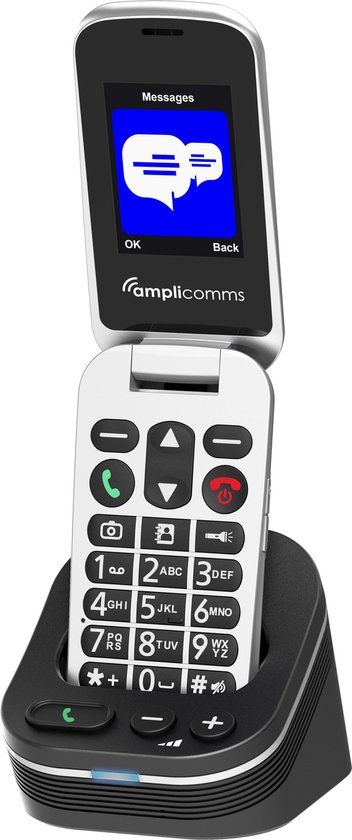Amplicomms M24 – Clamshell 2G mobiele telefoon | SOS knop | Compatibel met gehoorapparaat | Zwart