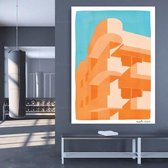 Bauhaus Architecture Orange Building Poster - 21x30cm Canvas - Multi-color