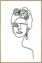JUNIQE - Poster met kunststof lijst Frida Kahlo - lijntekening -60x90
