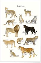 JUNIQE - Poster Wilde katten illustratie -30x45 /Bruin & Wit