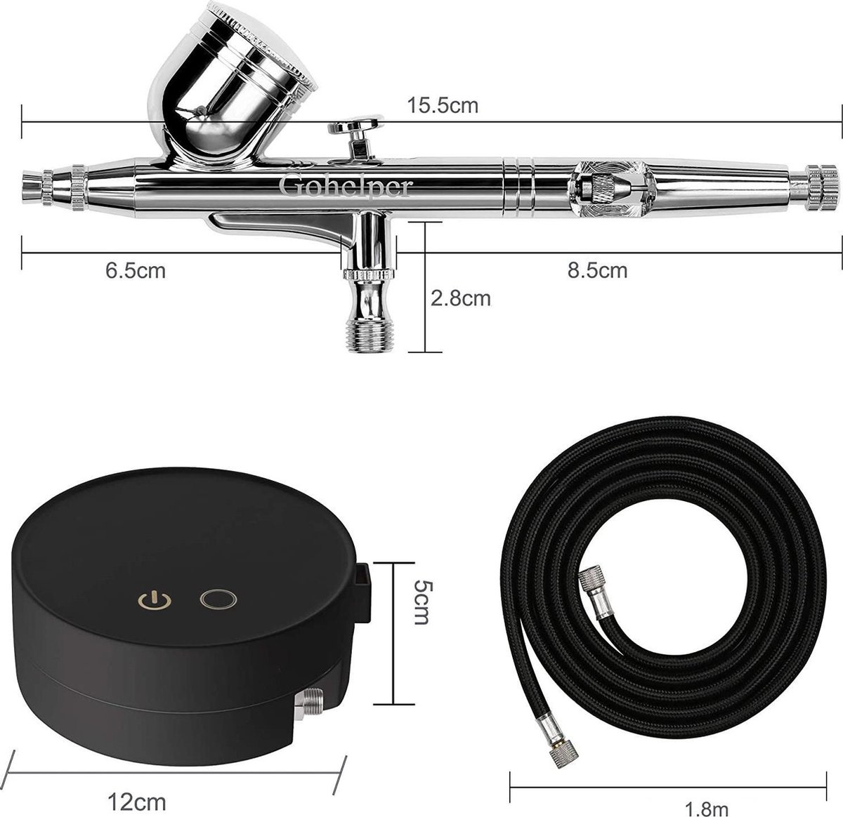 Gohelper® Airbrush Compressor Set Compleet met Airbrush Pistool