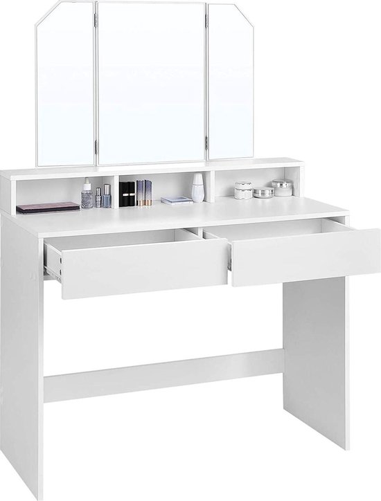 Coiffeuse avec miroir et ampoules table de maquillage avec 2 tiroirs et 3  compartiments de rangement style moderne blanc 12_0002171 HELLOSHOP26