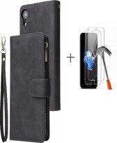 GSMNed - Leren telefoonhoesje zwart - hoogwaardig leren bookcase zwart - Luxe iPhone hoesje - magneetsluiting voor iPhone XR - zwart - 1x screenprotector iPhone XR