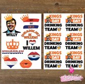 GetGlitterBaby® - Koningsdag Plak Tattoos / Tijdelijke Tattoo / Nep Tatoeage - Oranje Schmink Versiering - Koningsdag / Kingsday Drinking Team