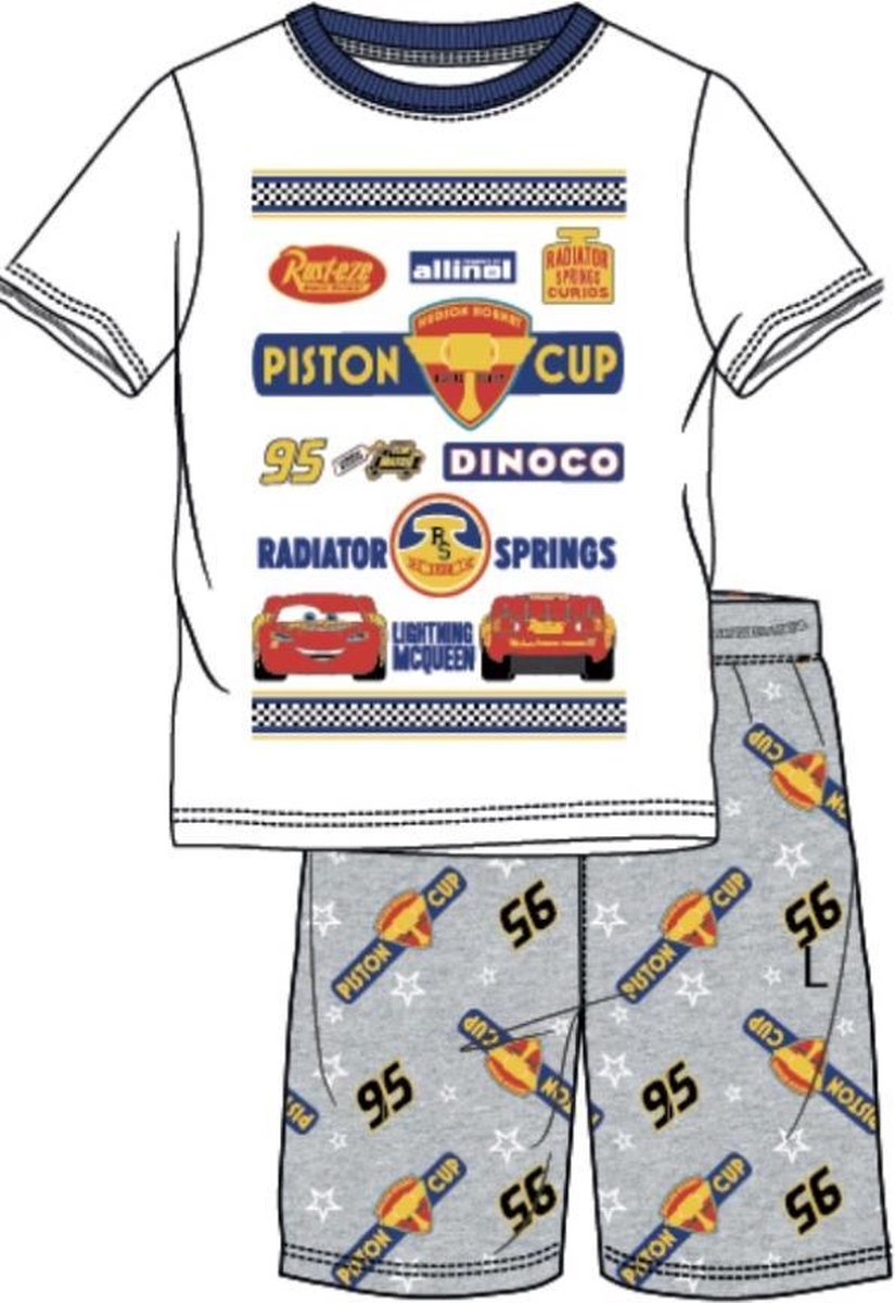 Disney Cars Pyjama met korte mouw - wit - grijs - Maat 104