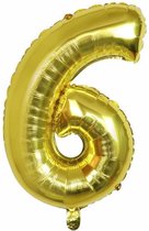 Cijfer Ballon nummer 6 - Helium Ballon - Grote verjaardag ballon - 32 INCH - Goud  - Met opblaasrietje!