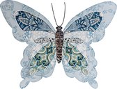 Tuindecoratie vlinder van metaal blauw 31 cm - Muur/schutting decoratie vlinders - Dierenbeelden