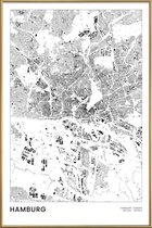 JUNIQE - Poster met kunststof lijst Hamburg kaart -30x45 /Wit & Zwart