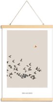 JUNIQE - Posterhanger Bird And Birds -30x45 /Bruin & Oranje
