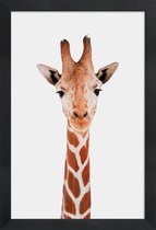 JUNIQE - Poster met houten lijst Giraffe -13x18 /Bruin & Wit