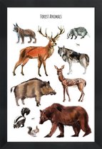 JUNIQE - Poster met houten lijst Forest Animals -13x18 /Bruin & Grijs