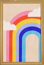 JUNIQE - Poster met houten lijst Regenboog en wolken -60x90 /Kleurrijk