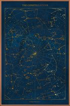 JUNIQE - Poster met kunststof lijst Constellations gouden -13x18