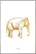 JUNIQE - Poster met kunststof lijst Elephant gouden -40x60 /Goud & Wit