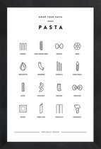 JUNIQE - Poster in houten lijst Pasta infographic -60x90 /Wit & Zwart
