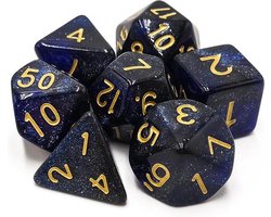 Polydice set - Polyhedral dobbelstenen set 7 delig | Set van 7 dice | dungeons and dragons dnd dice | D&D Pathfinder RPG DnD | Donkerblauw galaxy