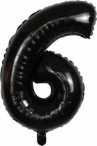 Cijfer Ballon nummer 6 - Helium Ballon - Grote verjaardag ballon - 32 INCH - Zwart  - Met opblaasrietje!