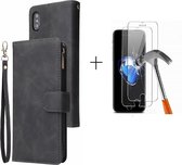 GSMNed - Leren telefoonhoesje zwart - hoogwaardig leren bookcase zwart - Luxe iPhone hoesje - magneetsluiting voor iPhone X/Xs - zwart - 1x screenprotector iPhone X/Xs