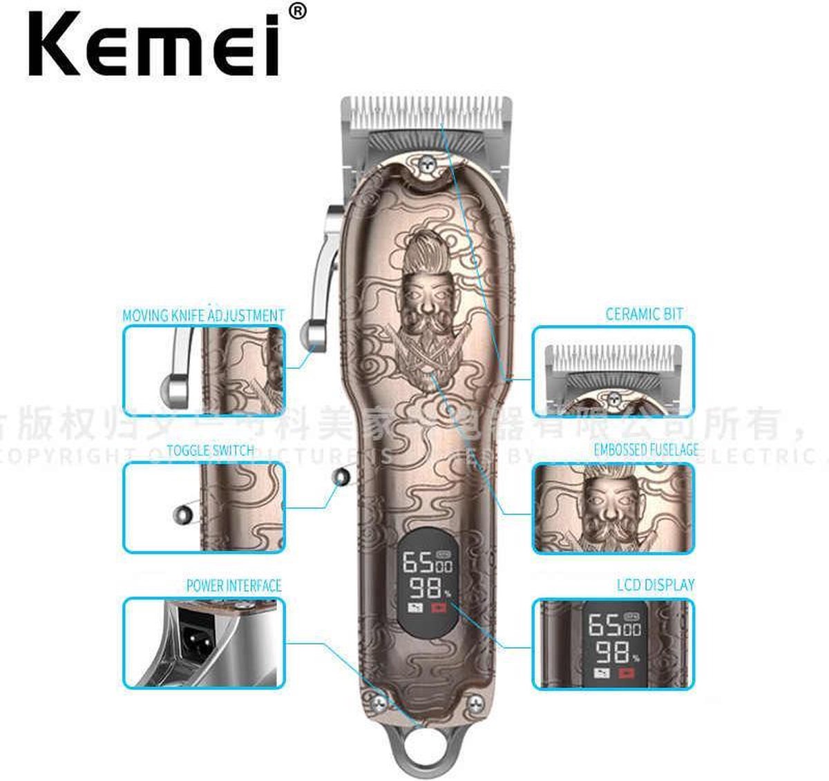 Kemei-PG101 - Tondeuse - Clipper - Titanium Staal Snijder - Liquid Crystal Display