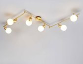 Lindby - Plafonnier LED - 6 lumières - métal, verre - H : 19,5 cm - E14 - laiton, blanc opale - Sources lumineuses incluses