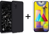 Samsung A31 Hoesje - Samsung galaxy A31 hoesje zwart siliconen case hoes cover hoesjes - 1x Samsung A31 screenprotector