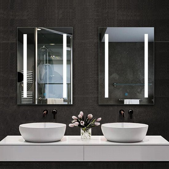 Miroir de salle de bain rectangulaire LED 45x60cm, miroir mural 4mm,  interrupteur à... | bol