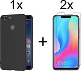 Huawei P Smart 2018 hoesje zwart siliconen case hoes cover hoesjes - 2x Huawei P Smart 2018 screenprotector