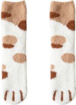 Warme sokken dames - Poes huissokken dames - Maat 34-38 - Kat Bruin - 1 paar