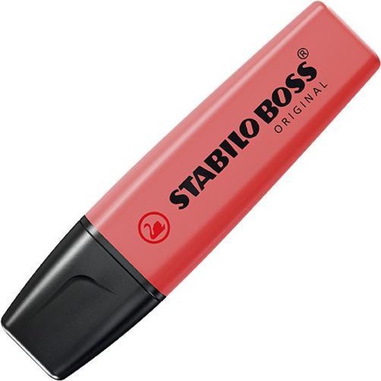 Stabillo Boss Original markeerstift, fel rood met zwarte dop en opdruk.