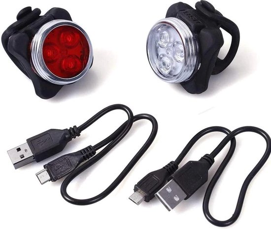 HQ DUURZAAM fietslampjes led set wit en rood oplaadbaar led light for bike — afbeelding 2
