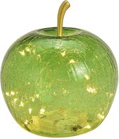 Groene glazen appel met 20 LED-verlichting, 17 cm