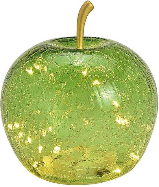 Foto: Groene glazen appel met 20 led verlichting 17 cm